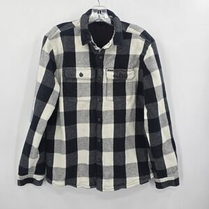 Volcom Flannel Mens Large Classic Fit Buffalo Plaid Black White Heavyweight